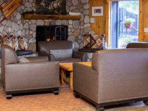 clubhouse seating by fireplace