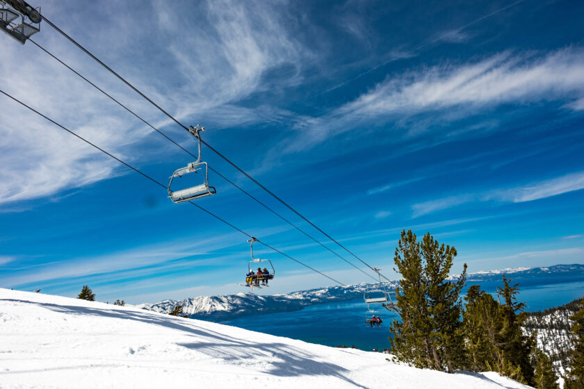 ski lift over snowy mountain