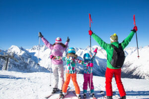 family skiing