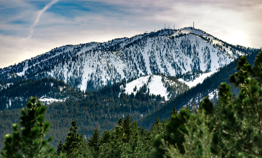 USA, Nevada, Washoe County, Reno: Slide Mountain home of Mt. Rose ski tahoe resort, lodge and skiing slopes. 9,702 ft