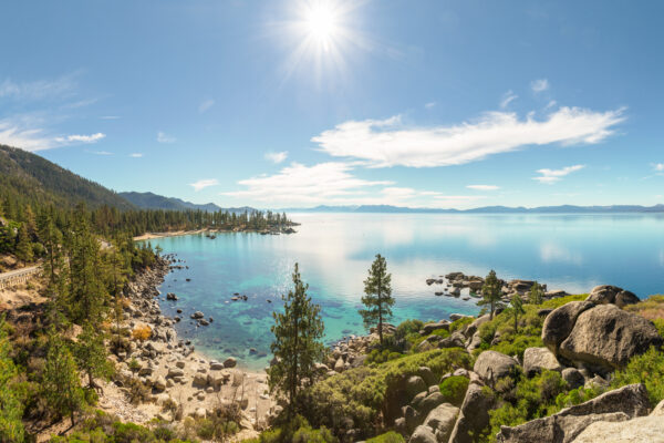 Lake Tahoe east shore overview near Sand Harbor in sunny day